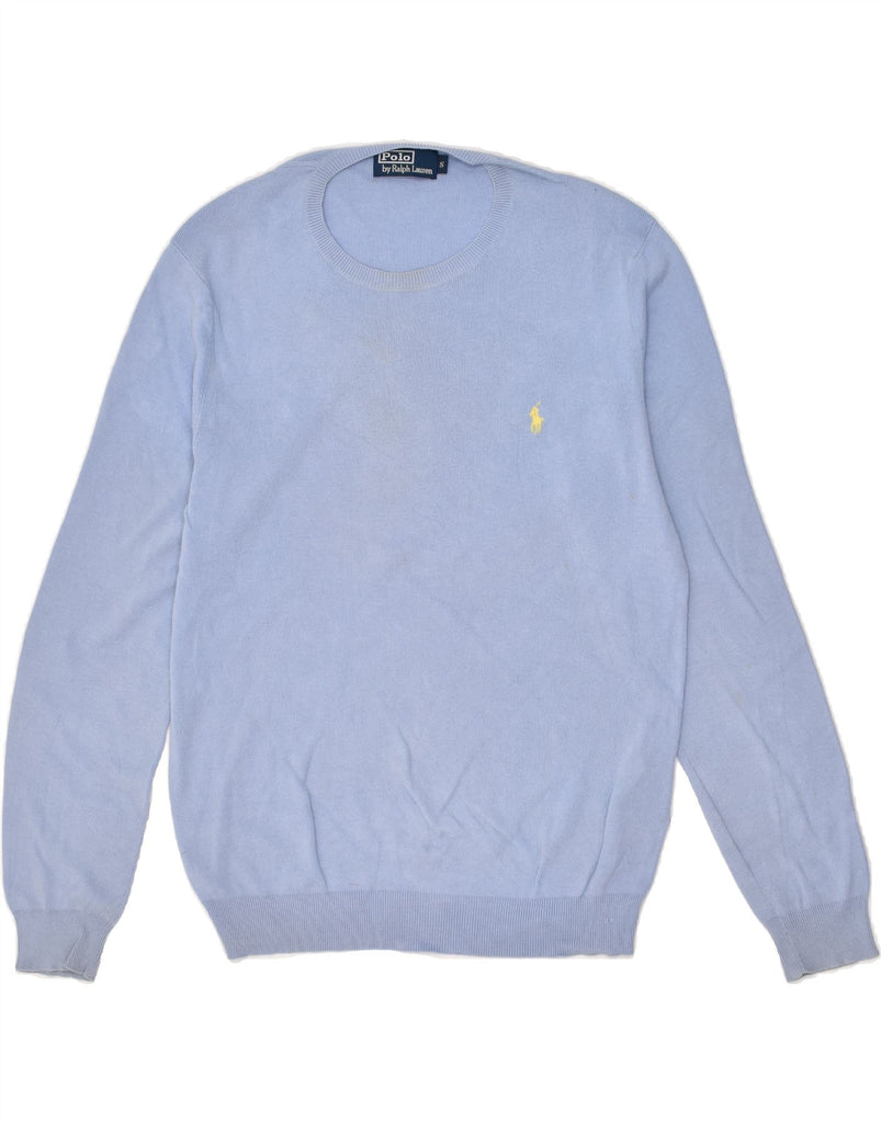 POLO RALPH LAUREN Mens Crew Neck Jumper Sweater Small Blue Cotton | Vintage Polo Ralph Lauren | Thrift | Second-Hand Polo Ralph Lauren | Used Clothing | Messina Hembry 