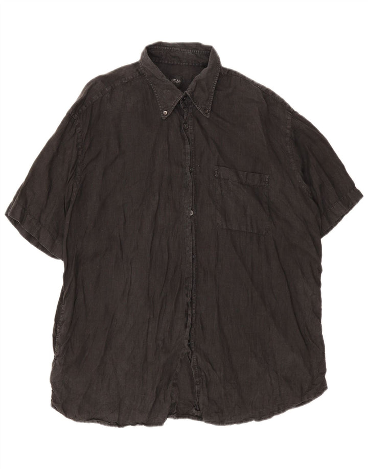Hugo Boss Mens Short Sleeve Shirt XL Grey Linen