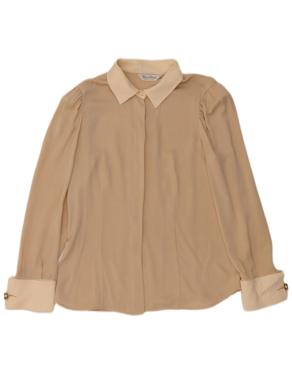 Max Mara Womens Shirt Blouse UK 10 Small Beige Colourblock