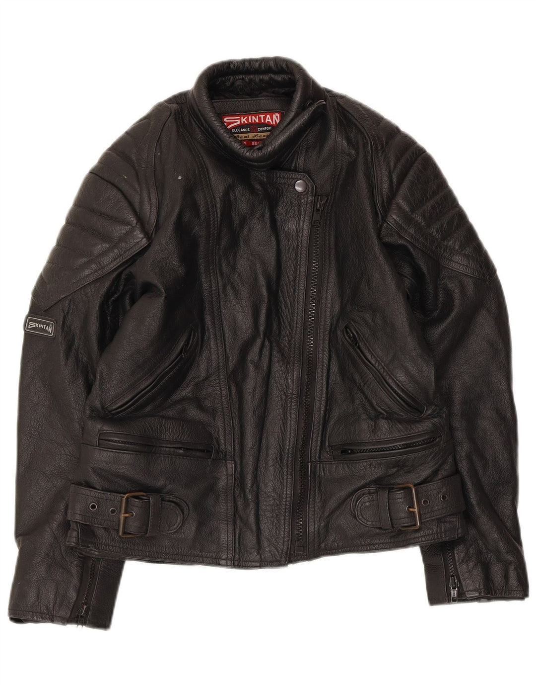 SKINTAN Womens Leather Racer Jacket UK 10 Small Black Leather