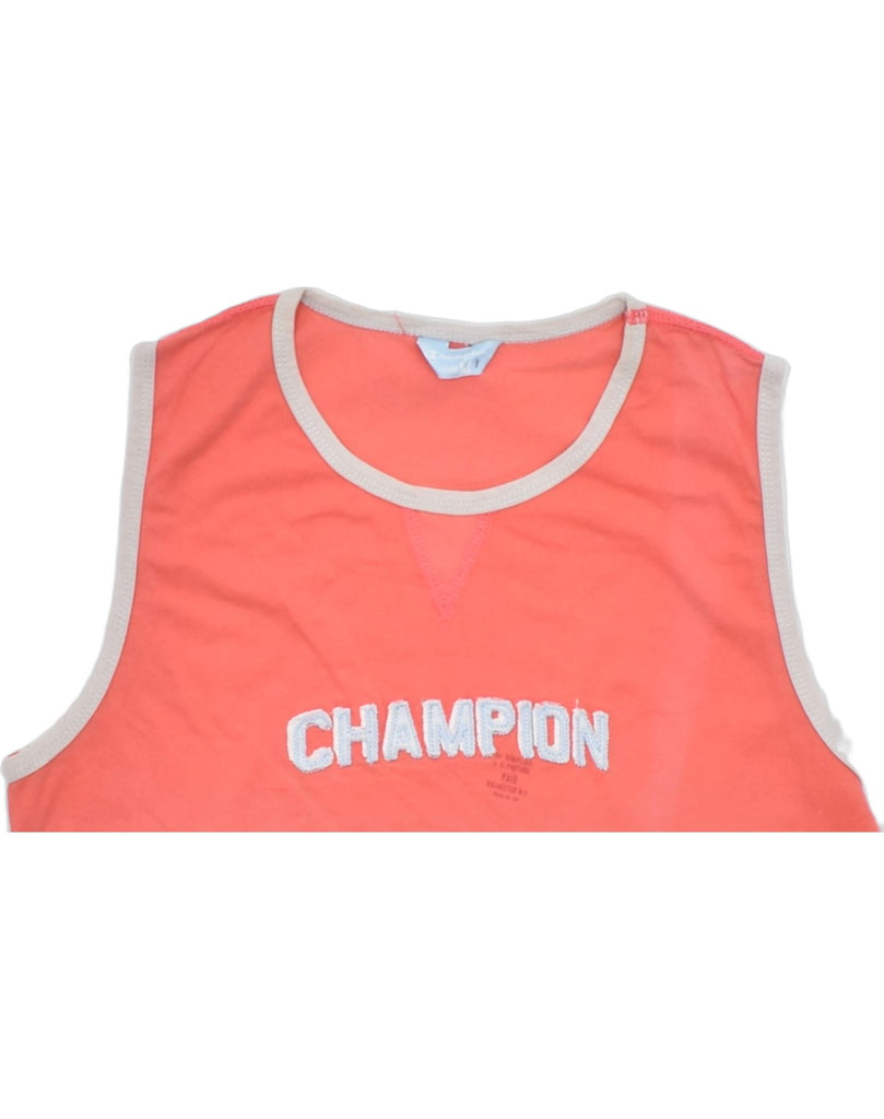 CHAMPION Womens Graphic Vest Top UK 12 Medium Pink Cotton | Vintage | Thrift | Second-Hand | Used Clothing | Messina Hembry 