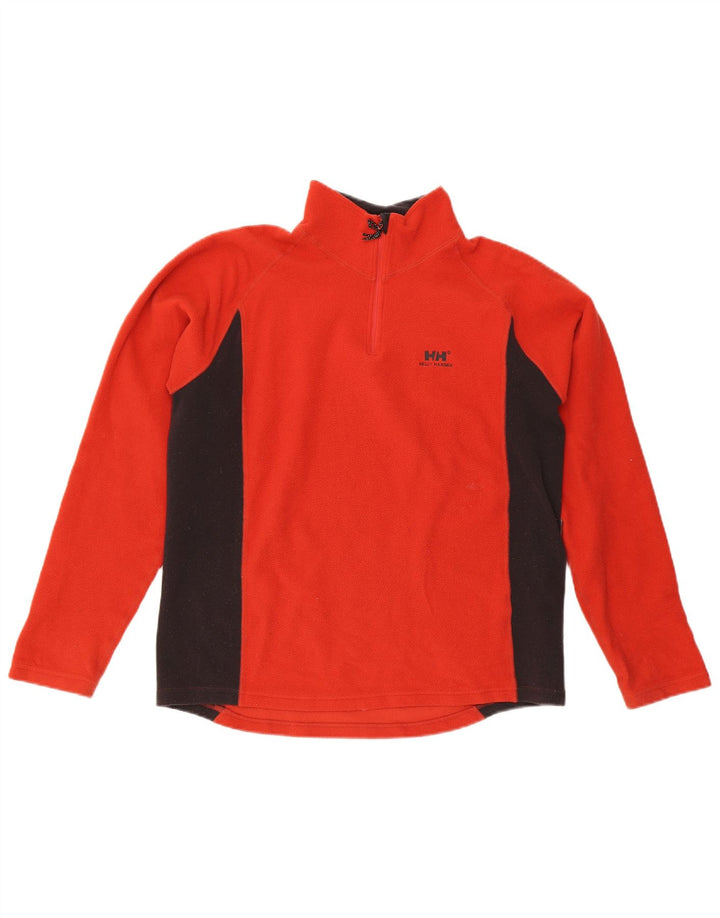 HELLY HANSEN Mens Zip Neck Fleece Jumper Large Red Colourblock Polyester