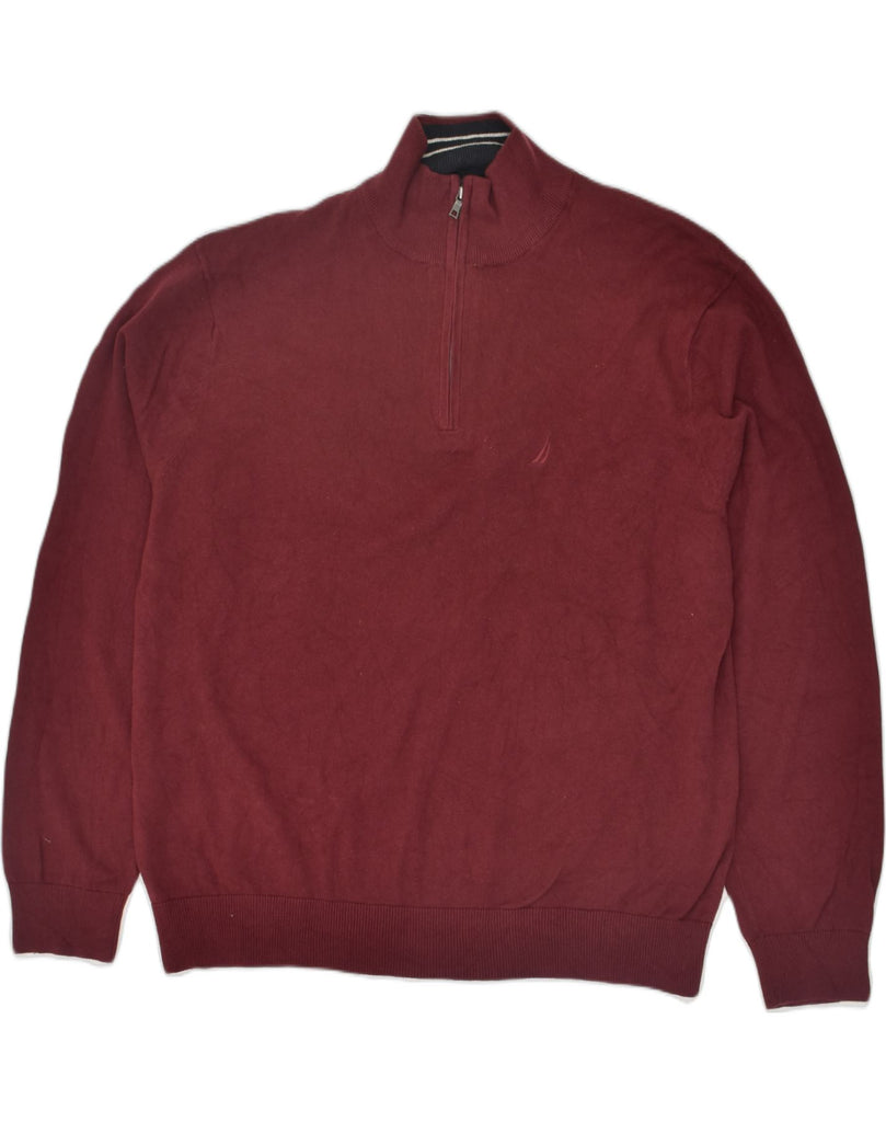 NAUTICA Mens Zip Neck Jumper Sweater XL Burgundy Cotton | Vintage Nautica | Thrift | Second-Hand Nautica | Used Clothing | Messina Hembry 