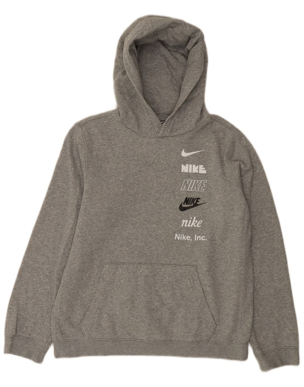 Nike Boys Graphic Hoodie Jumper 13-14 Years XL Grey Cotton