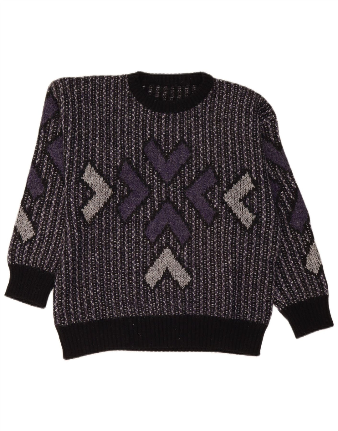 VINTAGE Womens Crew Neck Jumper Sweater UK 16 Large Purple Geometric Wool
