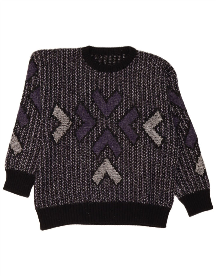 VINTAGE Womens Crew Neck Jumper Sweater UK 16 Large Purple Geometric Wool