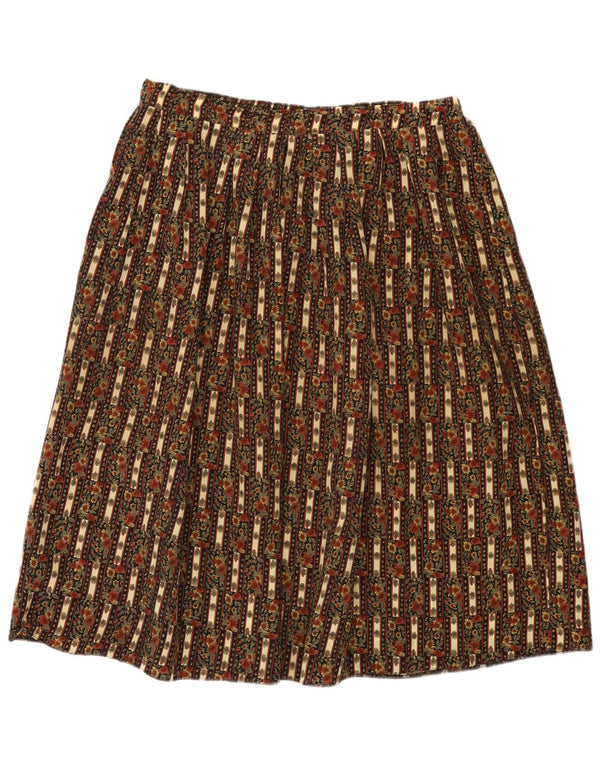 Vintage Womens High Waist Flared Skirt UK 22/24 2XL W34 Khaki Floral
