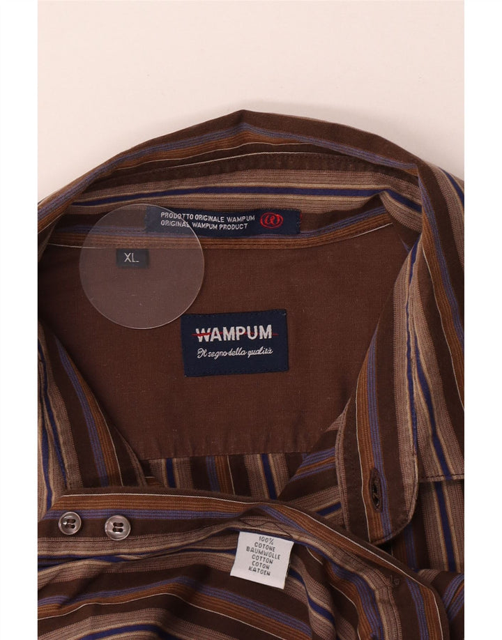 Wampum Mens Shirt XL Brown Striped Cotton
