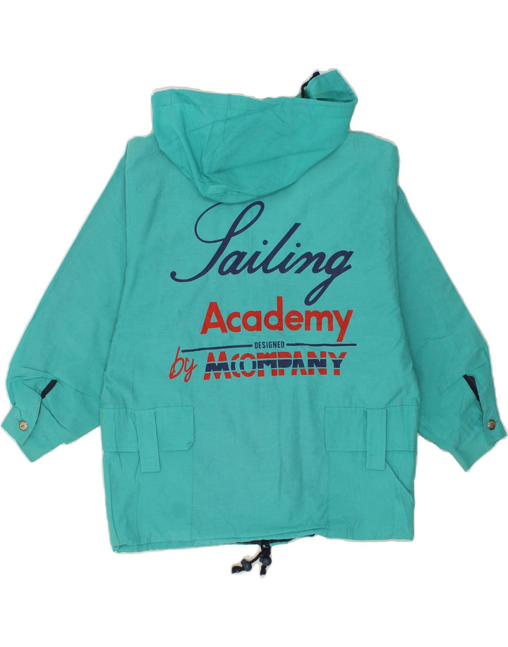 VINTAGE Womens Graphic Hooded Rain Jacket UK 16 Large Blue Polyester Vintage Vintage and Second-Hand Vintage from Messina Hembry 