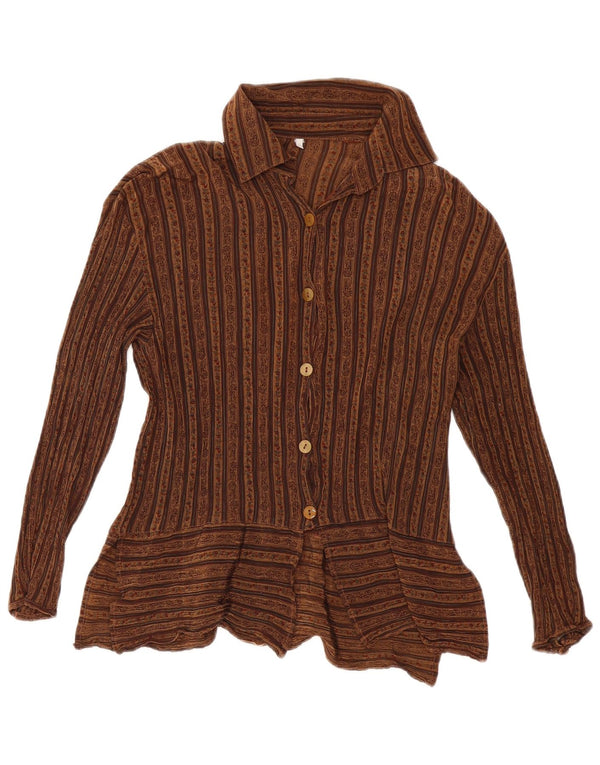 VINTAGE Womens Shirt Blouse UK 10 Small Brown Floral Acetate