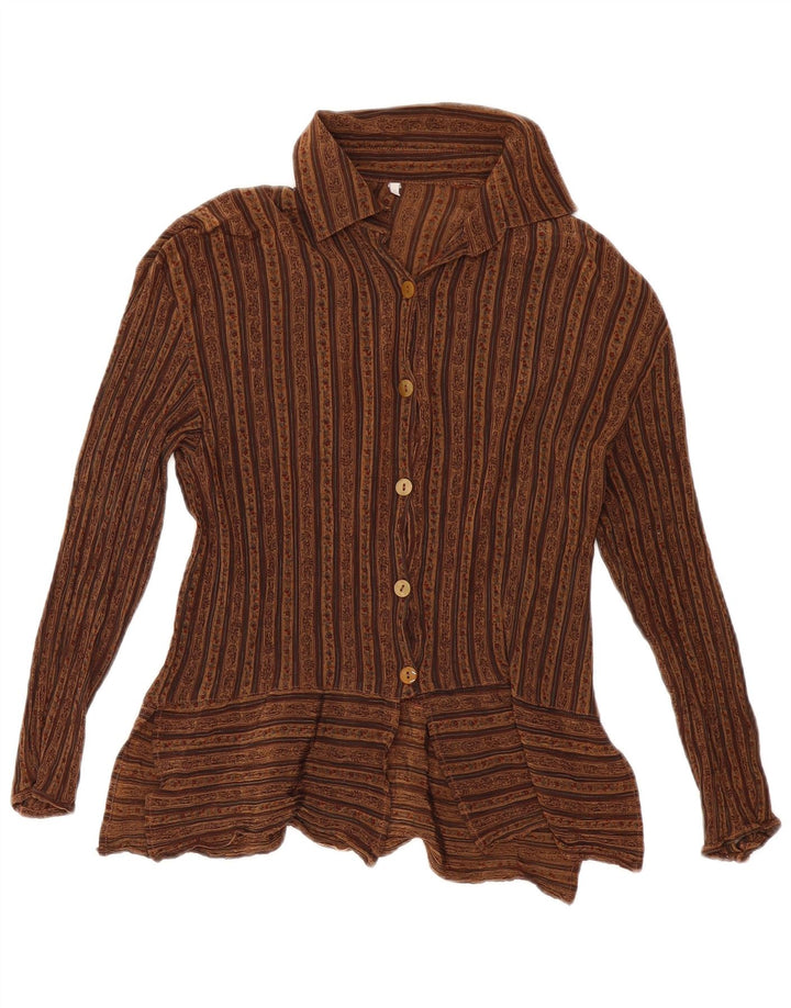 VINTAGE Womens Shirt Blouse UK 10 Small Brown Floral Acetate