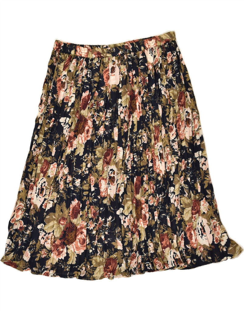 EXPRESS Womens Pleated A-Line Skirt UK 16 Large W32 Brown Floral Polyester | Vintage Express | Thrift | Second-Hand Express | Used Clothing | Messina Hembry 