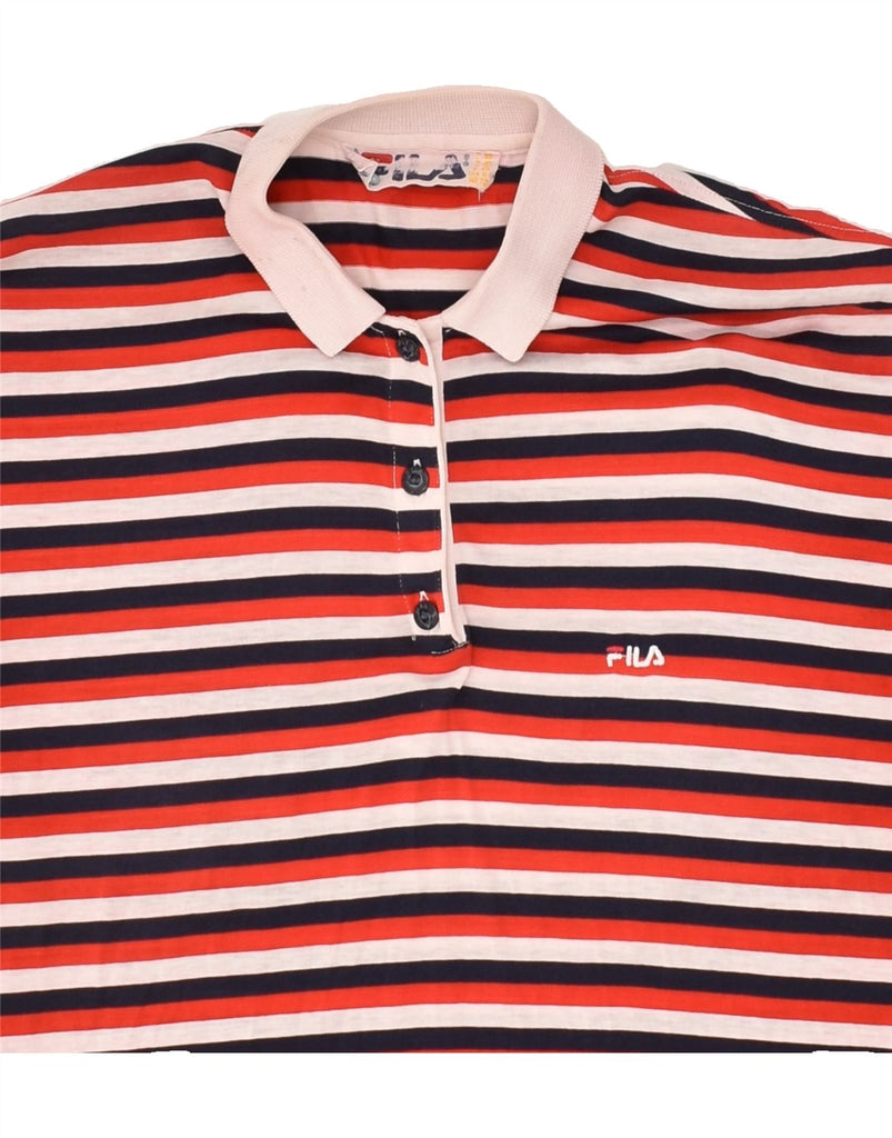 FILA Womens Polo Shirt UK 10 Small  Red Striped Cotton | Vintage Fila | Thrift | Second-Hand Fila | Used Clothing | Messina Hembry 