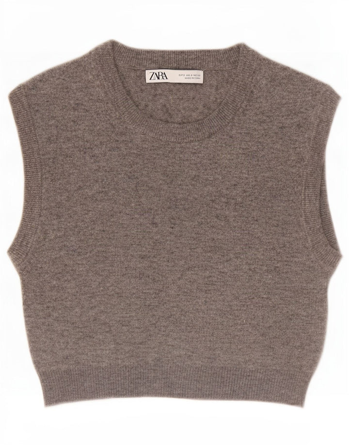 Zara Womens Crop Vest Tank Top UK 10 Small Grey Polyester