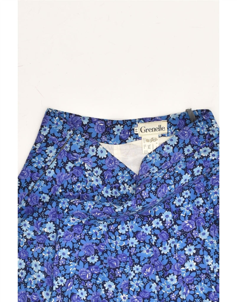 VINTAGE Womens Pleated Skirt IT 44 Medium W27 Blue Floral Viscose | Vintage Vintage | Thrift | Second-Hand Vintage | Used Clothing | Messina Hembry 