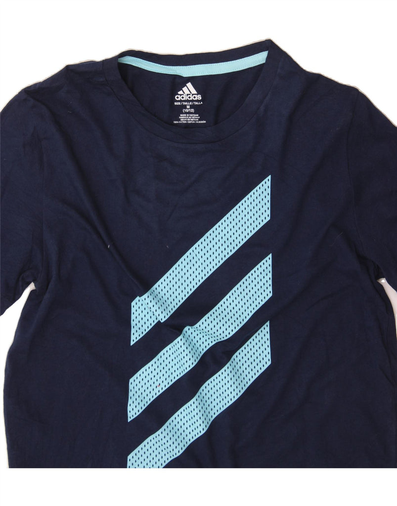ADIDAS Womens Graphic T-Shirt Top UK 10/12 Medium Navy Blue Colourblock Vintage Adidas and Second-Hand Adidas from Messina Hembry 