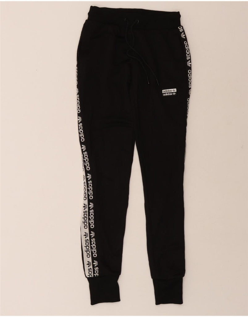 ADIDAS Womens Graphic Tracksuit Trousers Joggers UK 4 XS Black Polyester Vintage Adidas and Second-Hand Adidas from Messina Hembry 