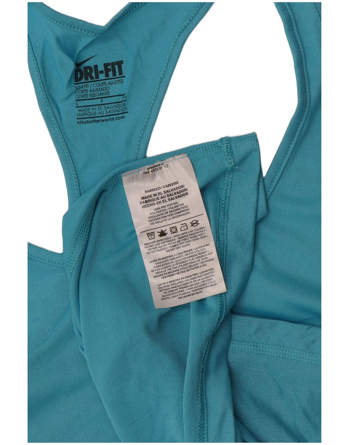 NIKE Womens Dri Fit Slim Fit Vest Top UK 8 Small Blue Polyester
