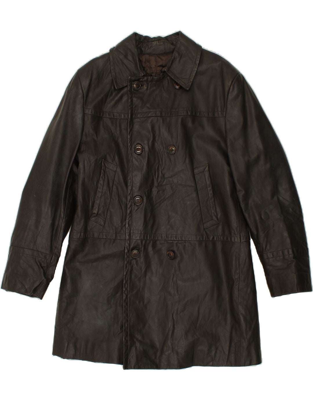 OFFICINA Womens Double Breasted Leather Coat IT 50 XL Brown Leather Vintage Officina and Second-Hand Officina from Messina Hembry 