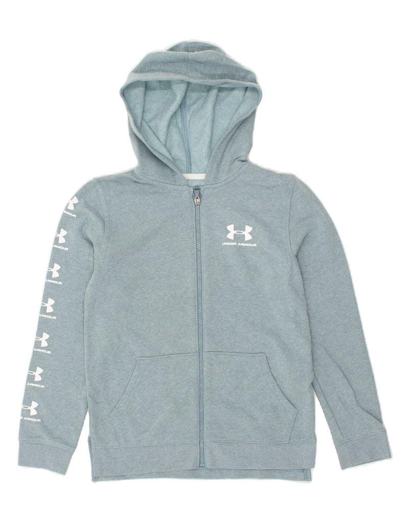 UNDER ARMOUR Boys Graphic Zip Hoodie Sweater 10-11 Years Large Blue Cotton | Vintage Under Armour | Thrift | Second-Hand Under Armour | Used Clothing | Messina Hembry 