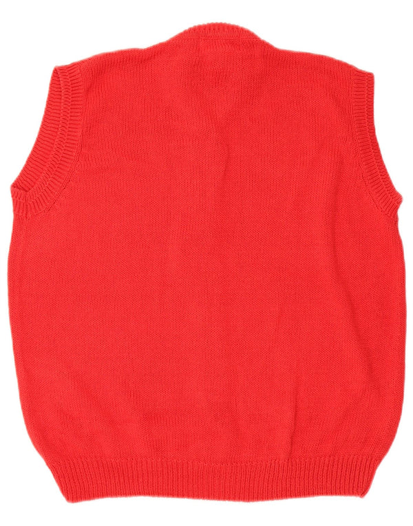 Vintage Womens Sleeveless Cardigan Sweater UK 16 Large Red Ramie