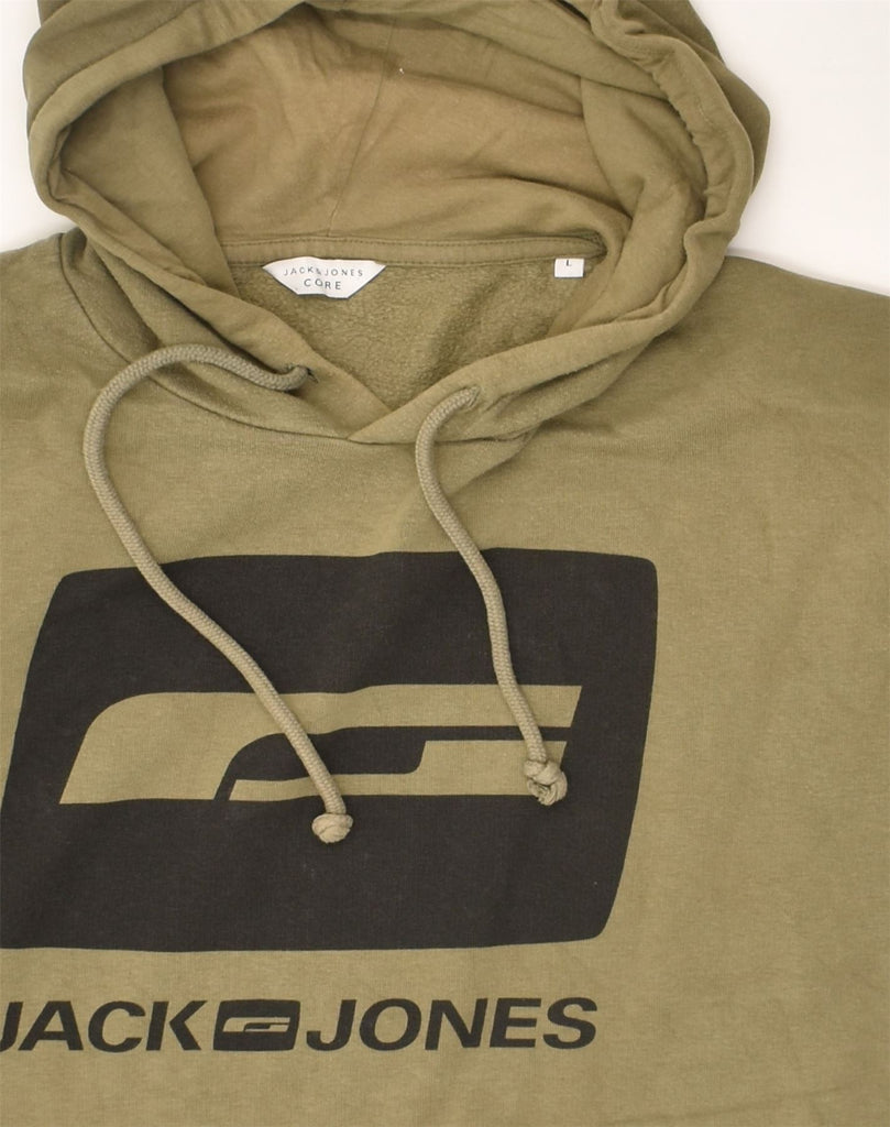 JACK & JONES Mens Graphic Hoodie Jumper Large Khaki Cotton | Vintage Jack & Jones | Thrift | Second-Hand Jack & Jones | Used Clothing | Messina Hembry 