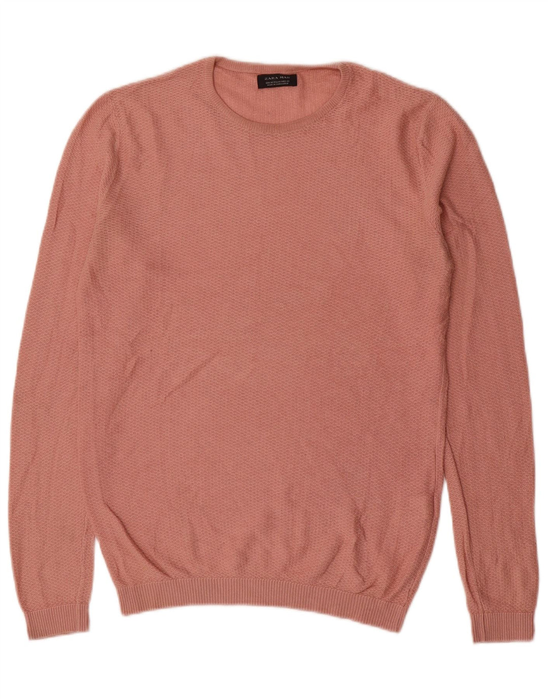 Zara Mens Crew Neck Jumper Sweater Medium Pink Acrylic