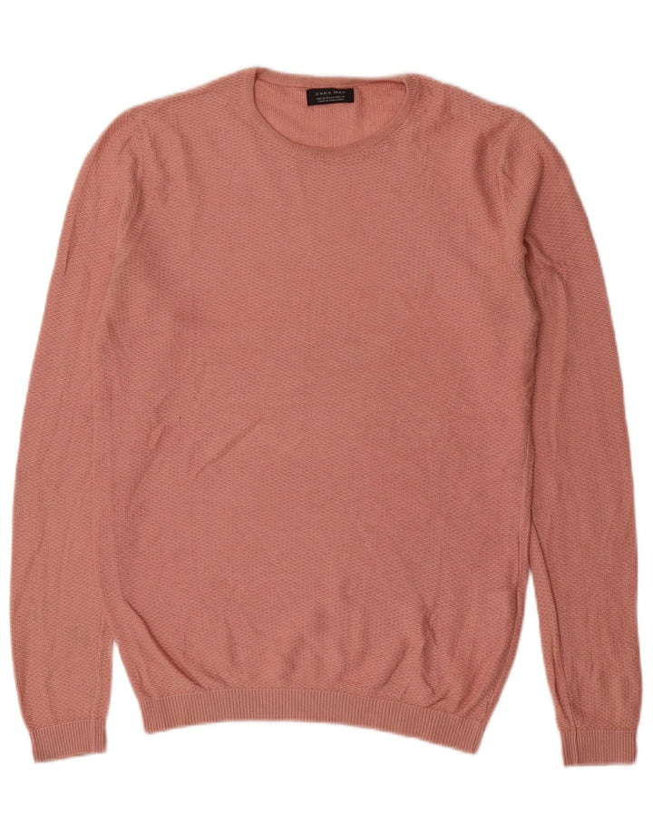 Zara Mens Crew Neck Jumper Sweater Medium Pink Acrylic