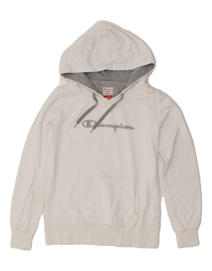 CHAMPION Womens Graphic Hoodie Jumper UK 10 Small Grey Vintage Champion and Second-Hand Champion from Messina Hembry 