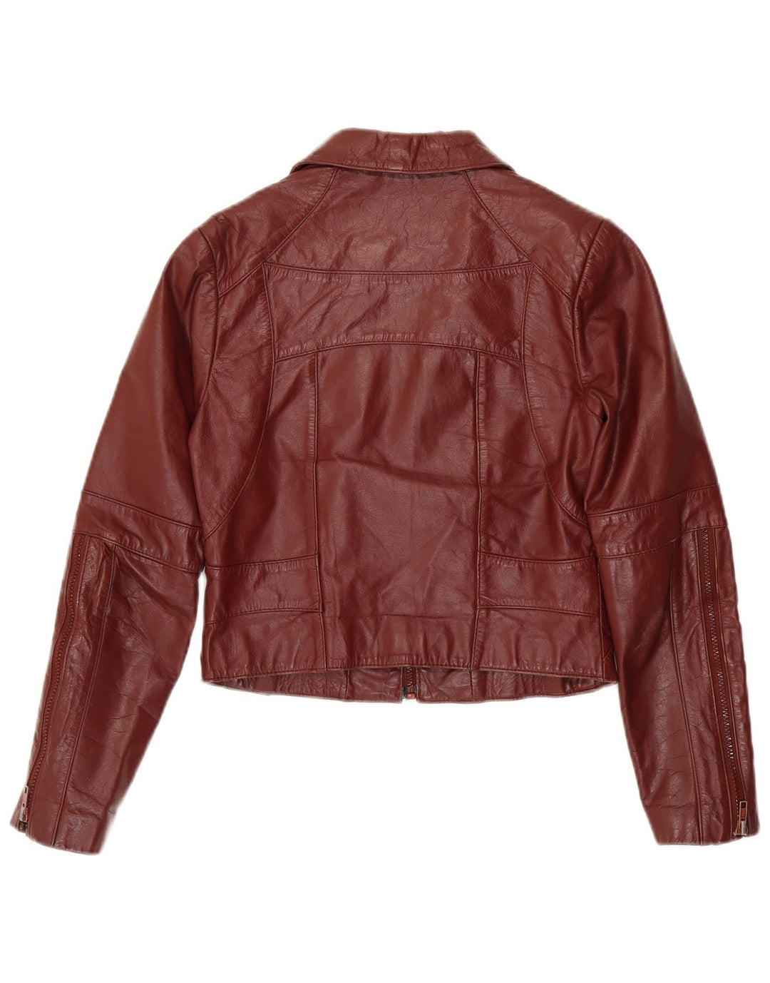 Wilsons Womens Crop Leather Jacket UK 8 Small  Burgundy Leather