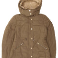 Zara Womens Hooded Sherpa Padded Jacket UK 10 Small Khaki Polyester