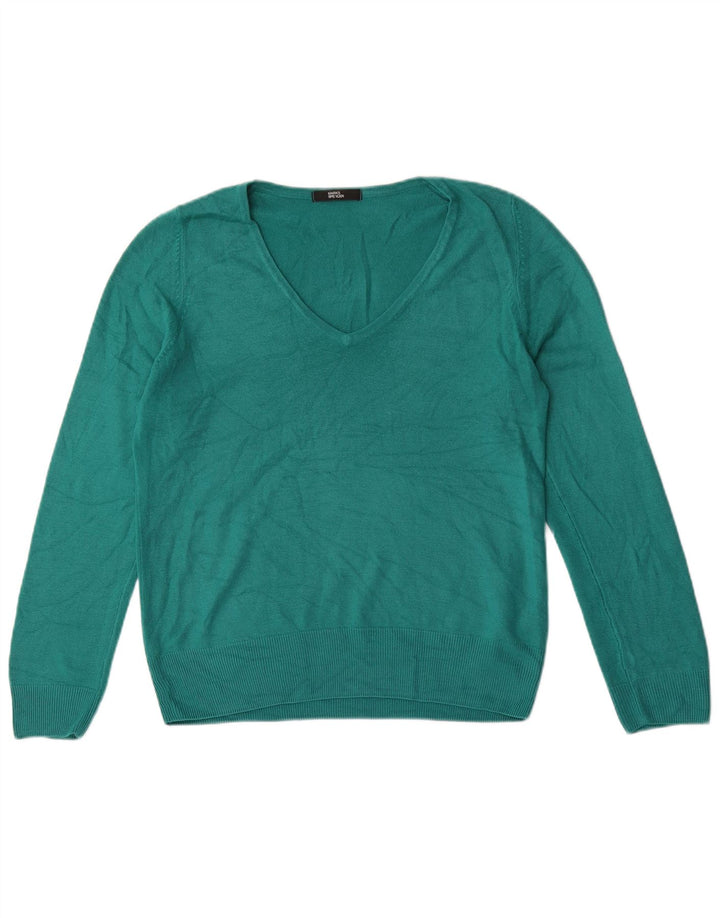Marks & Spencer Womens V-Neck Jumper Sweater UK 12 Medium Green Acrylic