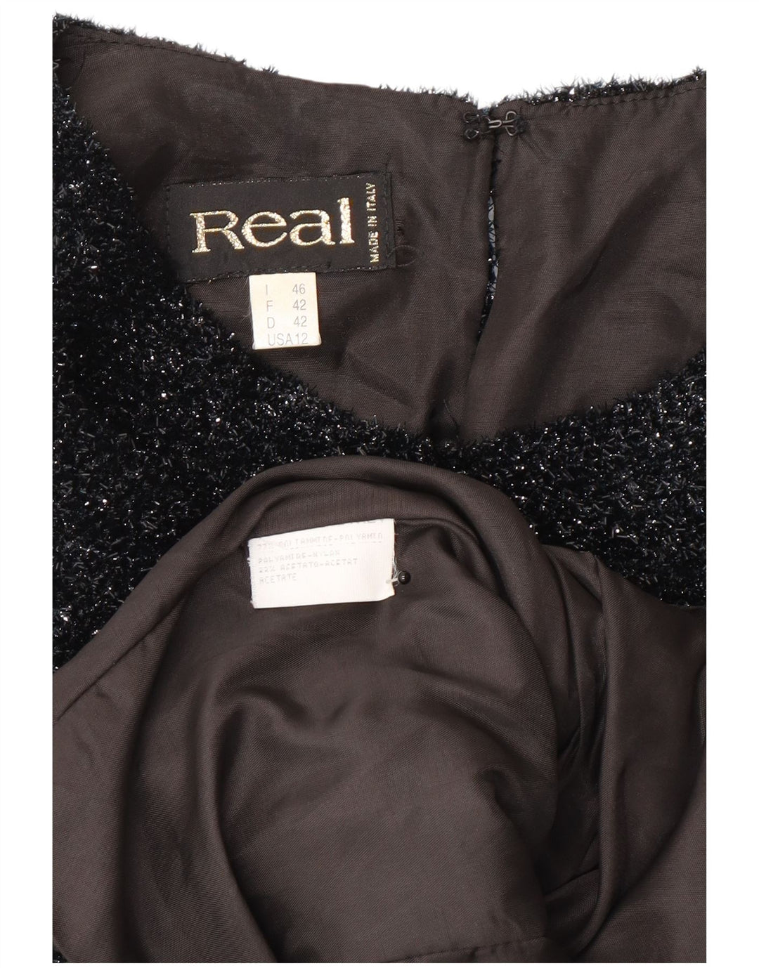 Vintage Womens Crop Blouse Top EU 42 Large Black Flecked Polyester