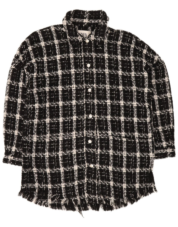 Zara Womens Longline Overshirt Oversized Shirt UK 6 XS Black Check Acrylic