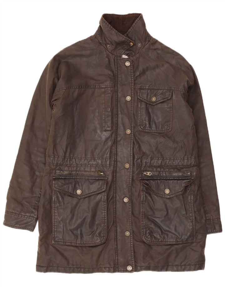 FAT FACE Womens Oversized Waxed Cotton Jacket UK 10 Small Brown Cotton