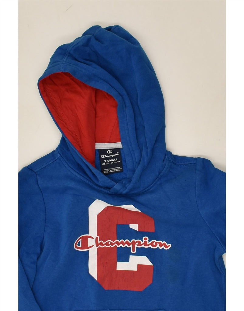 CHAMPION Boys Graphic Hoodie Jumper 5-6 Years XS  Blue Cotton | Vintage Champion | Thrift | Second-Hand Champion | Used Clothing | Messina Hembry 