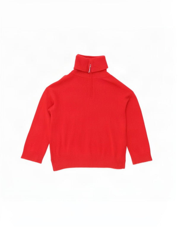Massimo Dutti Womens Zip Neck Jumper Sweater UK 16 Large Red Wool