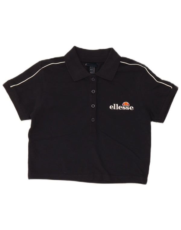 Ellesse Womens Graphic Crop Polo Shirt UK 6 XS Black Cotton