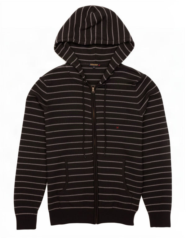Woolrich Womens Hooded Cardigan Sweater UK 18 XL Black Striped Wool