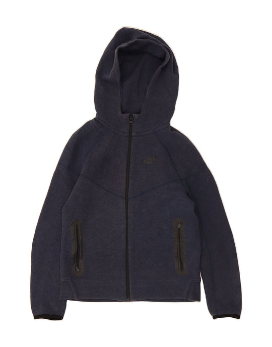 NIKE Boys Zip Hoodie Sweater 12-13 Years Large Navy Blue Cotton