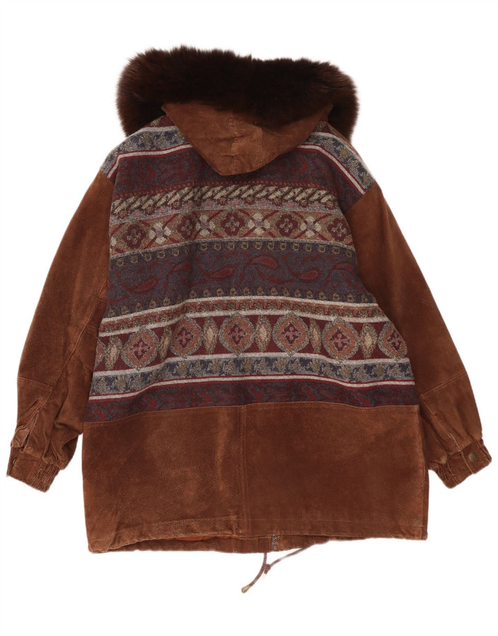 Conbipel Womens Oversized Suede Overcoat IT 46 Large Brown Paisley Leather