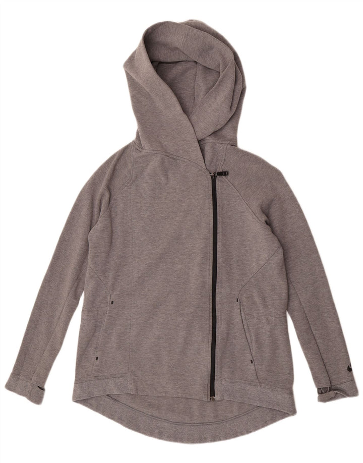 Nike Womens Zip Hoodie Sweater UK 14 Medium Grey Cotton