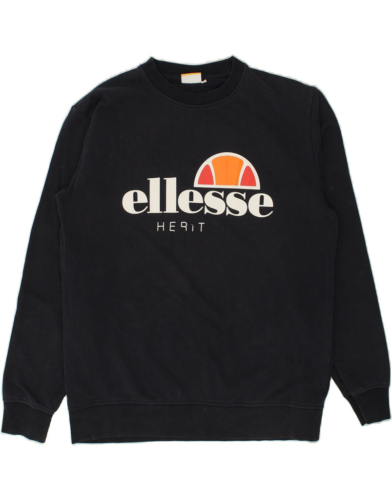 ELLESSE Mens Graphic Sweatshirt Jumper XL Navy Blue Cotton Vintage Ellesse and Second-Hand Ellesse from Messina Hembry 