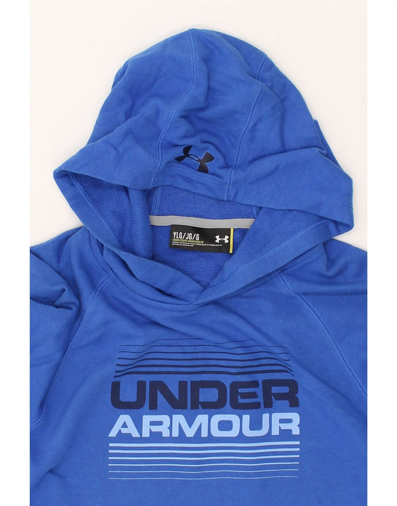 UNDER ARMOUR Boys Graphic Hoodie Jumper 10-11 Years Large Blue Cotton | Vintage Under Armour | Thrift | Second-Hand Under Armour | Used Clothing | Messina Hembry 