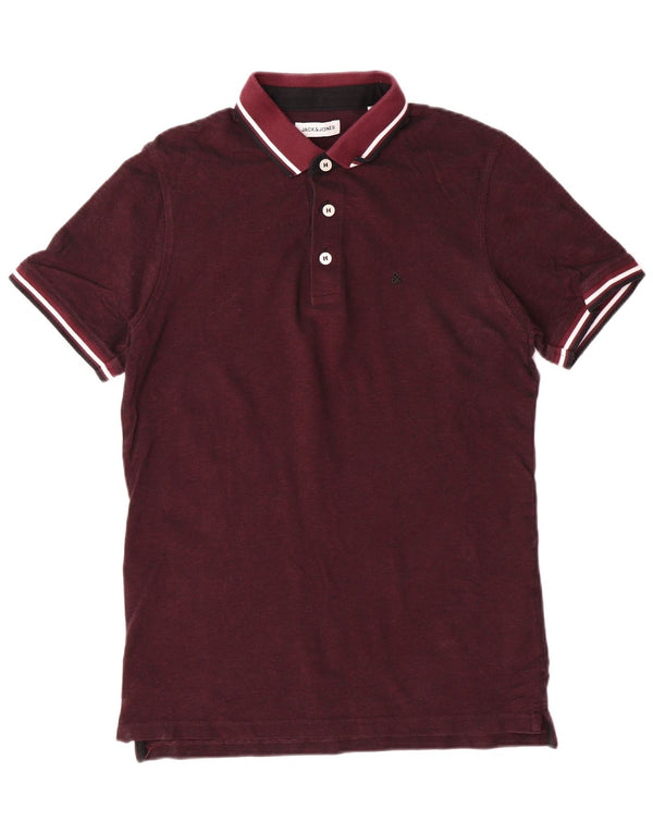 Jack & Jones Mens Short Sleeve Polo Shirt Medium Burgundy Cotton Classic