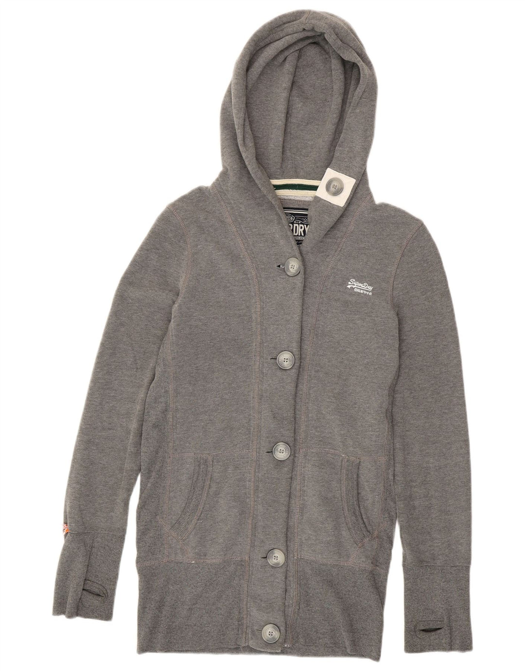 Superdry Womens Hooded Tracksuit Top Jacket UK 14 Medium Grey Cotton