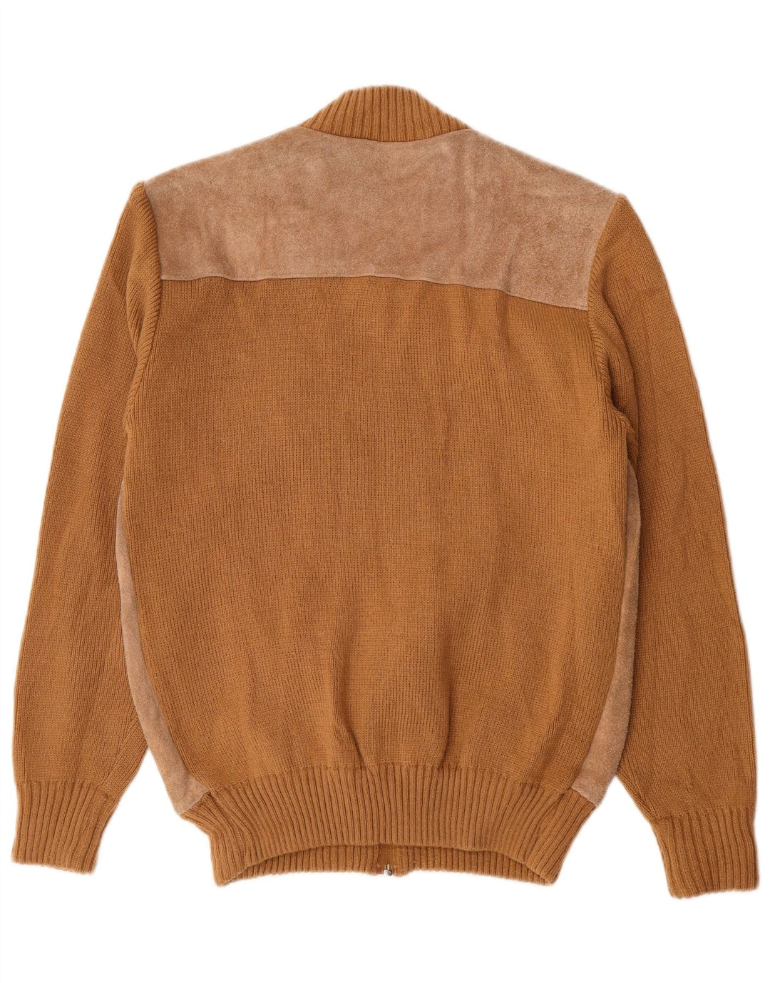VINTAGE Womens Suede Cardigan Sweater IT 48 XL Brown Polyacrylic