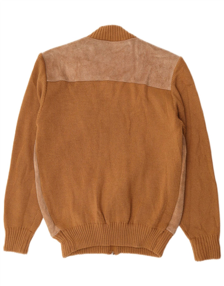 VINTAGE Womens Suede Cardigan Sweater IT 48 XL Brown Polyacrylic