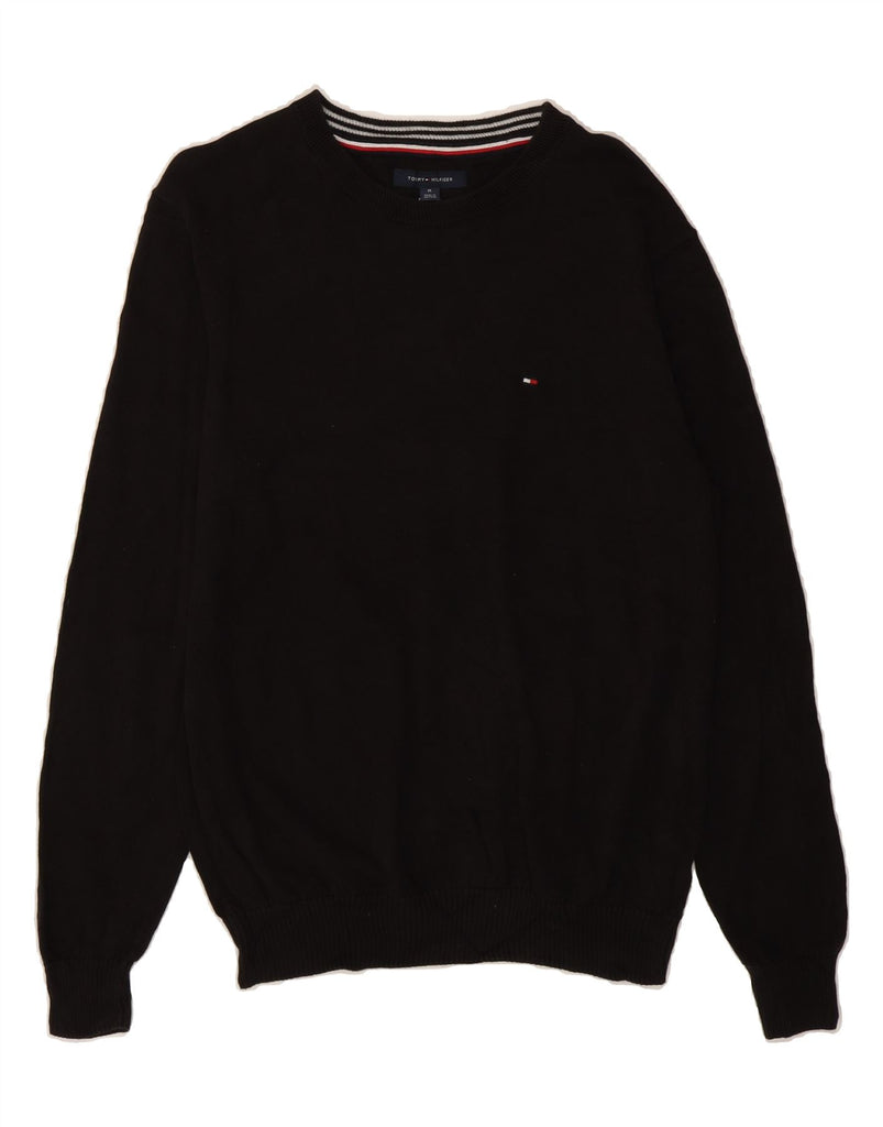 TOMMY HILFIGER Mens Boat Neck Jumper Sweater Medium Black Cotton Vintage Tommy Hilfiger and Second-Hand Tommy Hilfiger from Messina Hembry 