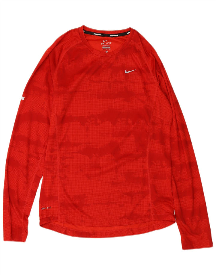 NIKE Mens Dri Fit Top Long Sleeve Small Red Camouflage Polyester